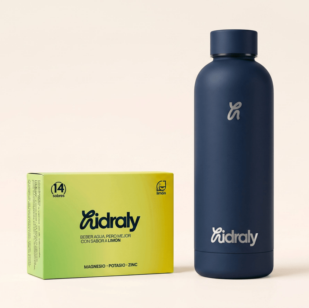 Pack inicio hidratación Hidraly | 14 sobres + botella térmica hidratación diaria | Hidraly