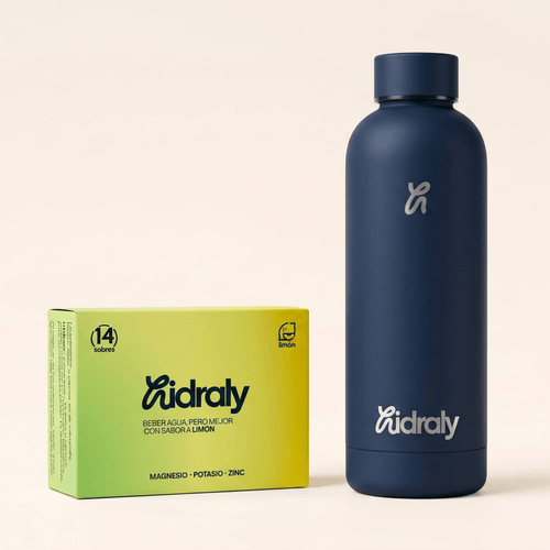 Pack inicio hidratación Hidraly | 14 sobres + botella térmica hidratación diaria | Hidraly