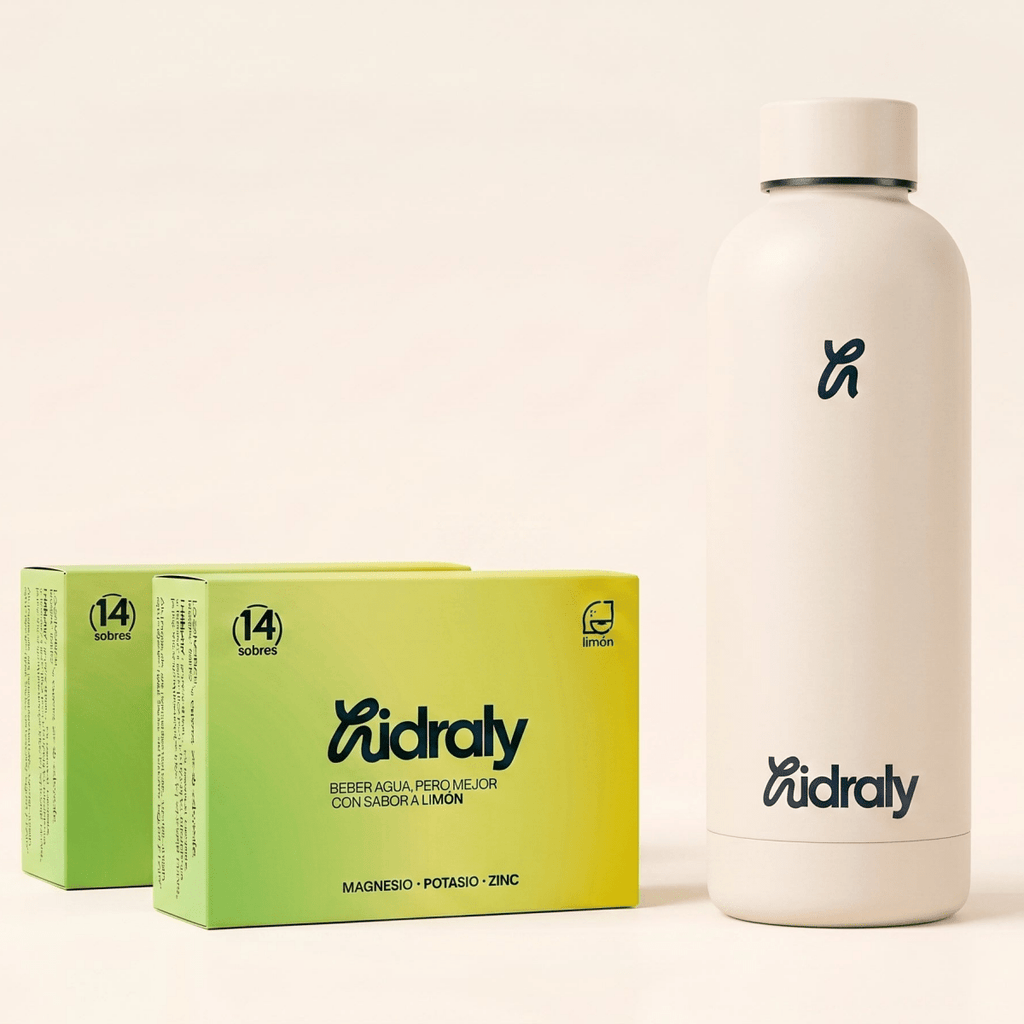 Pack inicio hidratación Hidraly | 28 sobres + botella térmica hidratación diaria | Hidraly