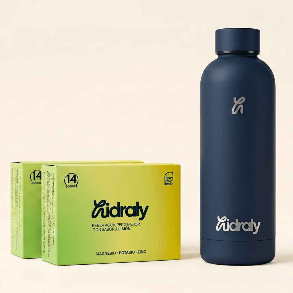 Pack inicio hidratación Hidraly | 28 sobres + botella térmica hidratación diaria | Hidraly
